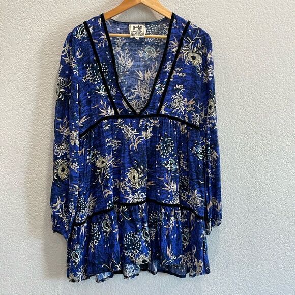 Jaase Lotus Moonlight Blue Jessie Floral Long Sleeve Mini Dress Size Medium - Picture 2 of 9